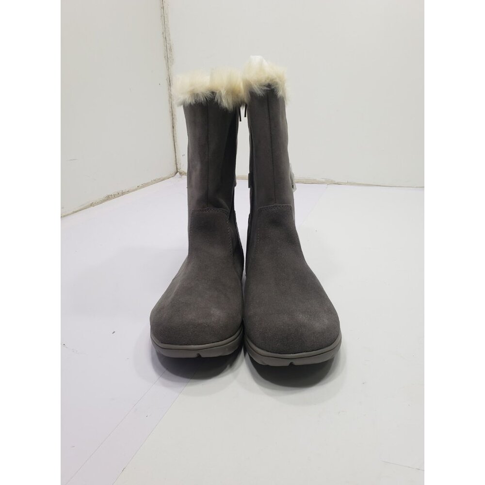 Cheeks Fit Body Boots By Tony Little Gray Leather Faux Fur Side Zip Size 7M